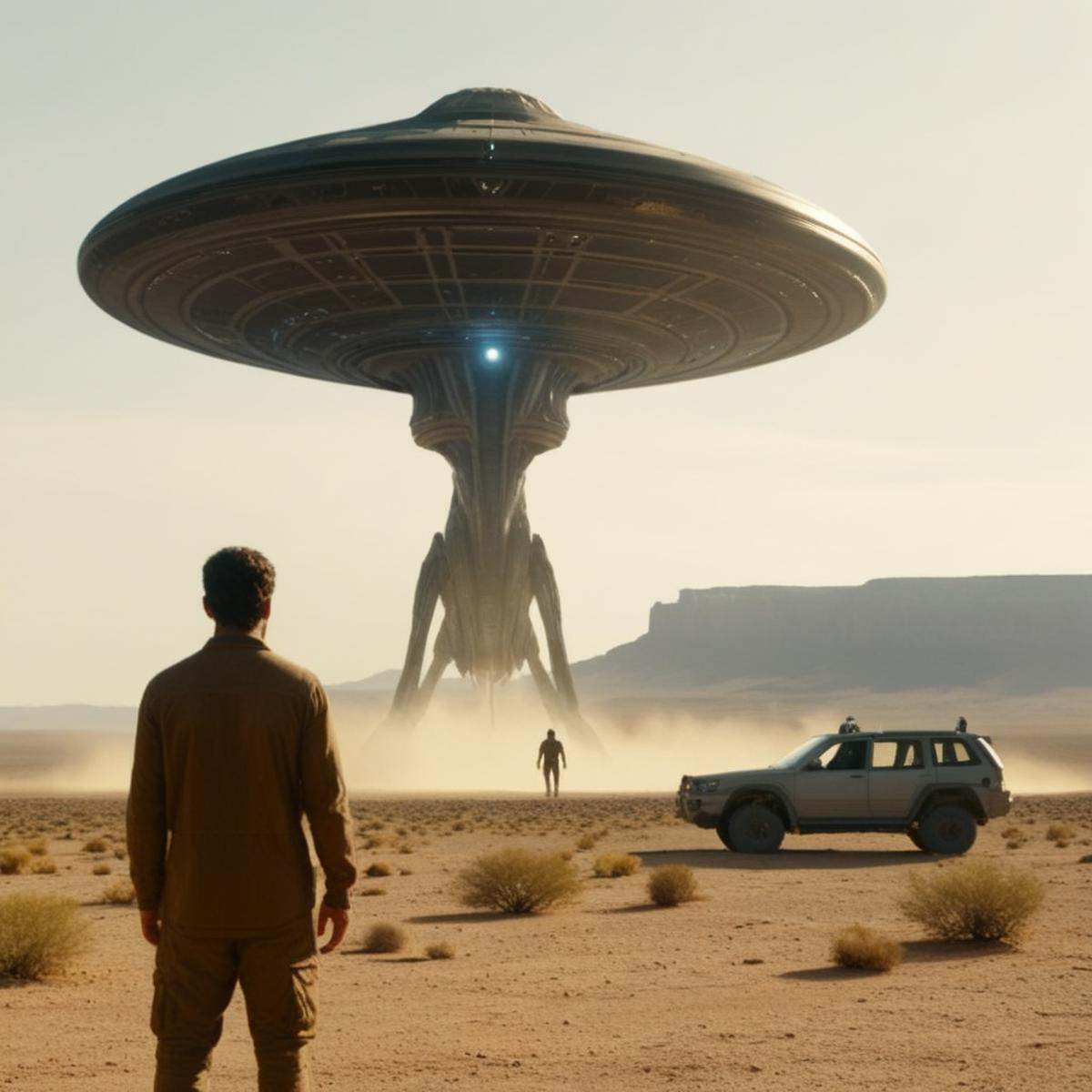 (Sharp Detailed Image)An Oscar winning movie for Best Cinematography an alien engineer humanoid standing on a rock in a de...