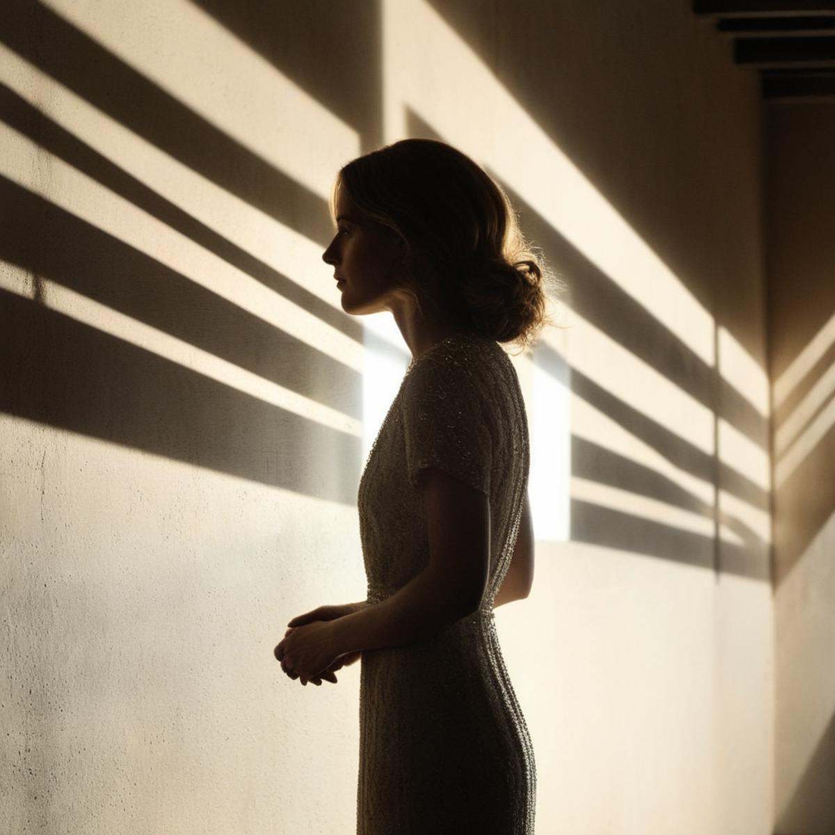 (Sharp Detailed Image)An Oscar winning movie for Best Cinematography a woman is silhouetted against a wall with a light sh...