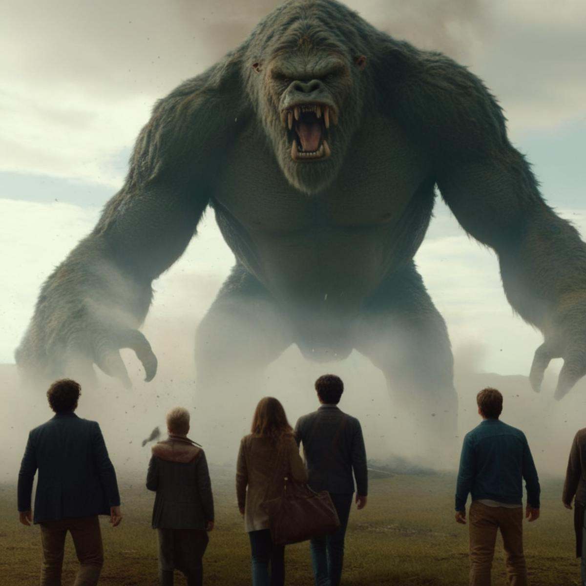 (Sharp Detailed Image) winning movie for Best Cinematography a disintegrating giant monster attacking a group of people Ko...