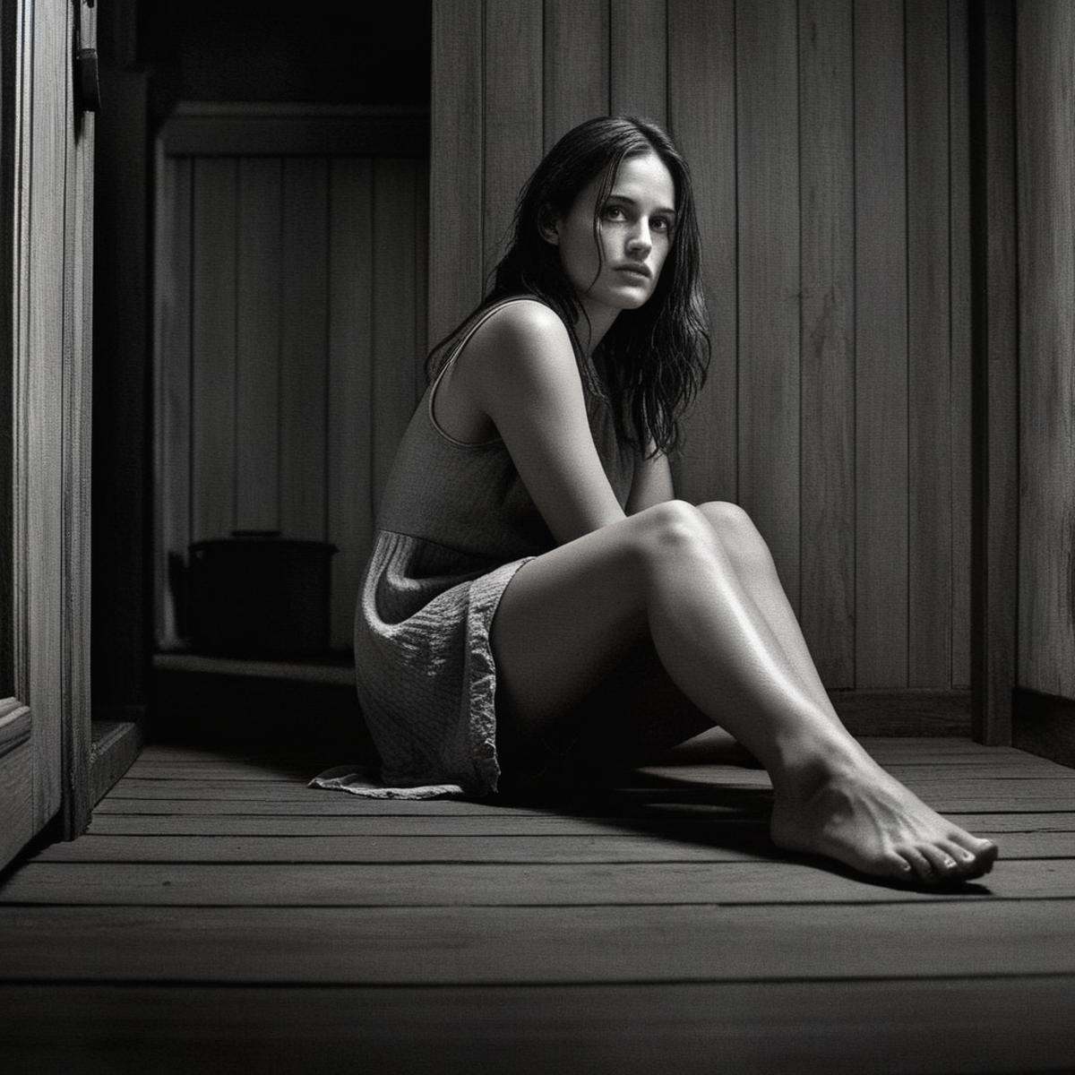 Dark Fantasy Art of (Sharp Detailed Image Grain)An Oscar winning movie for Best Cinematography a woman sitting on the floo...