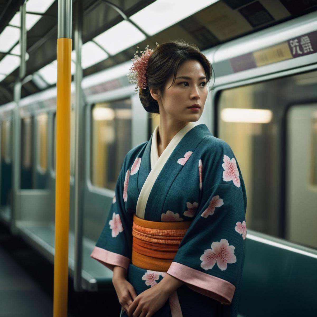 cinematic film still of (Sharp Detailed Image)An Oscar winning movie for Best Cinematography a woman in a kimono standing...