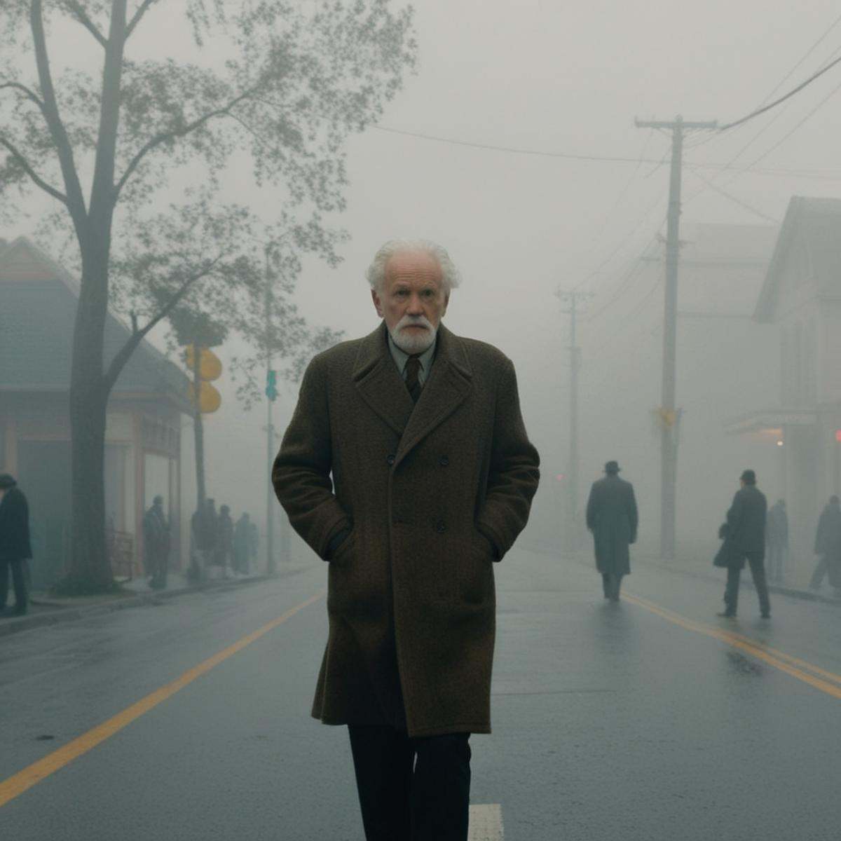 (Sharp Detailed Image)An Oscar winning movie for Best Cinematography an old man crossing a street in the fog Kodak Motion...