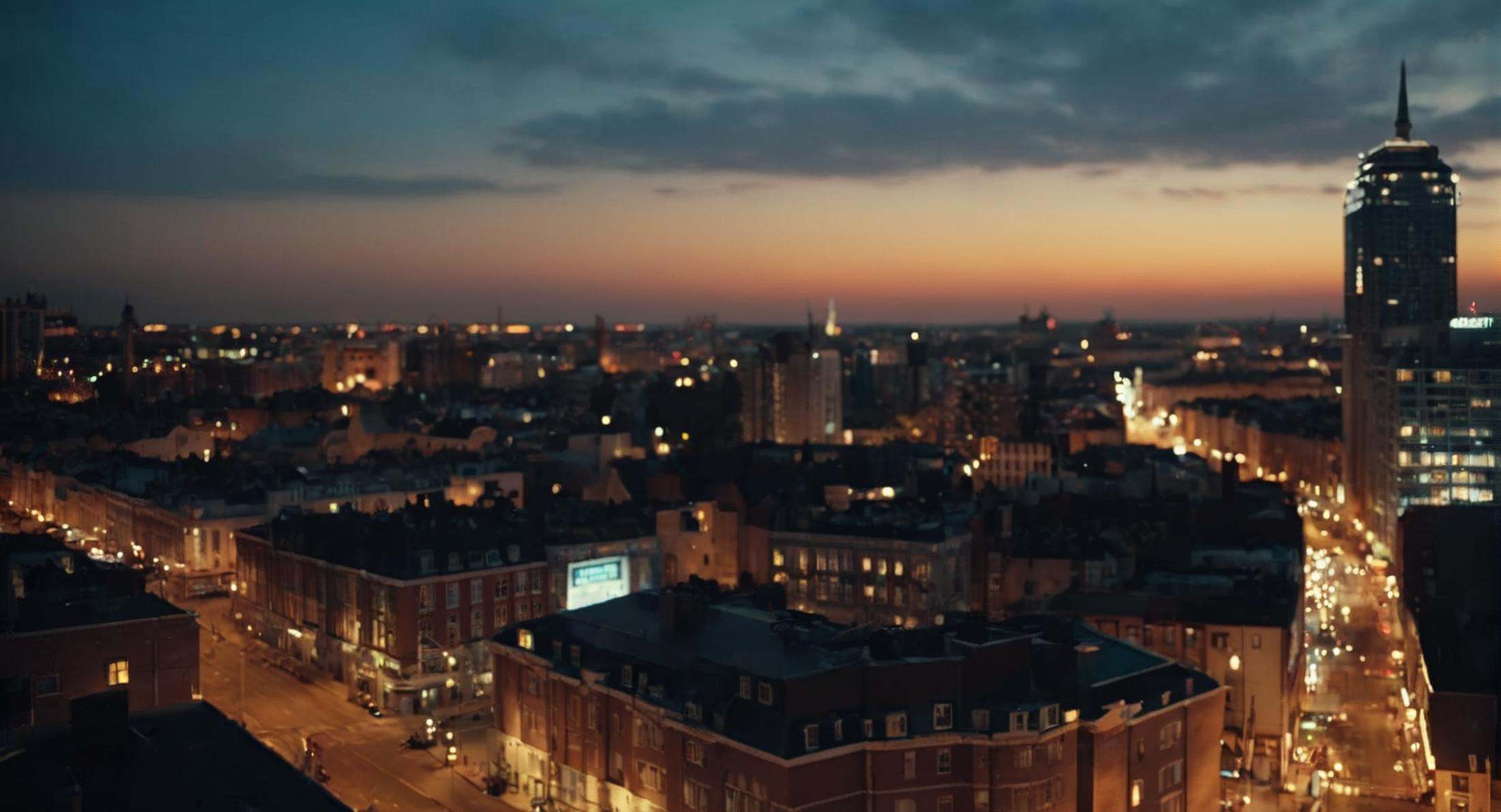 cinematic film still of Cinematic Film stock footage in (arri alexa style) Kodak film print,  a city at night with a lot o...