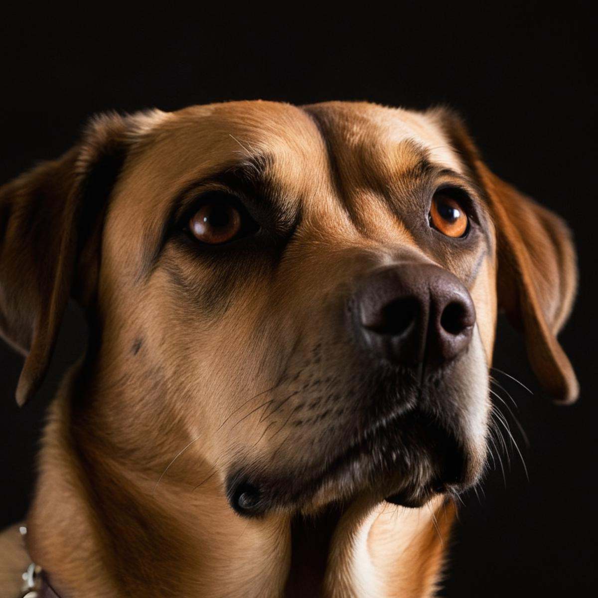 cinematic film still of a dog is looking up at something in the dark,  solo,  1boy on Tensor.Art