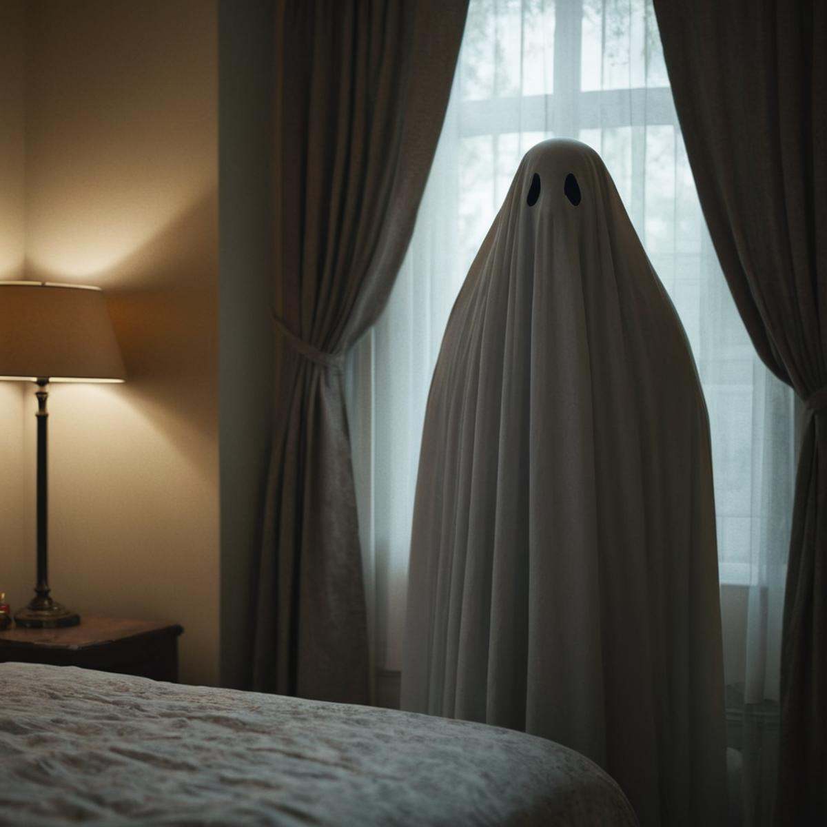 cinematic film still of sharp detailed,  a ghost is standing in front of a window,  solo on Tensor.Art