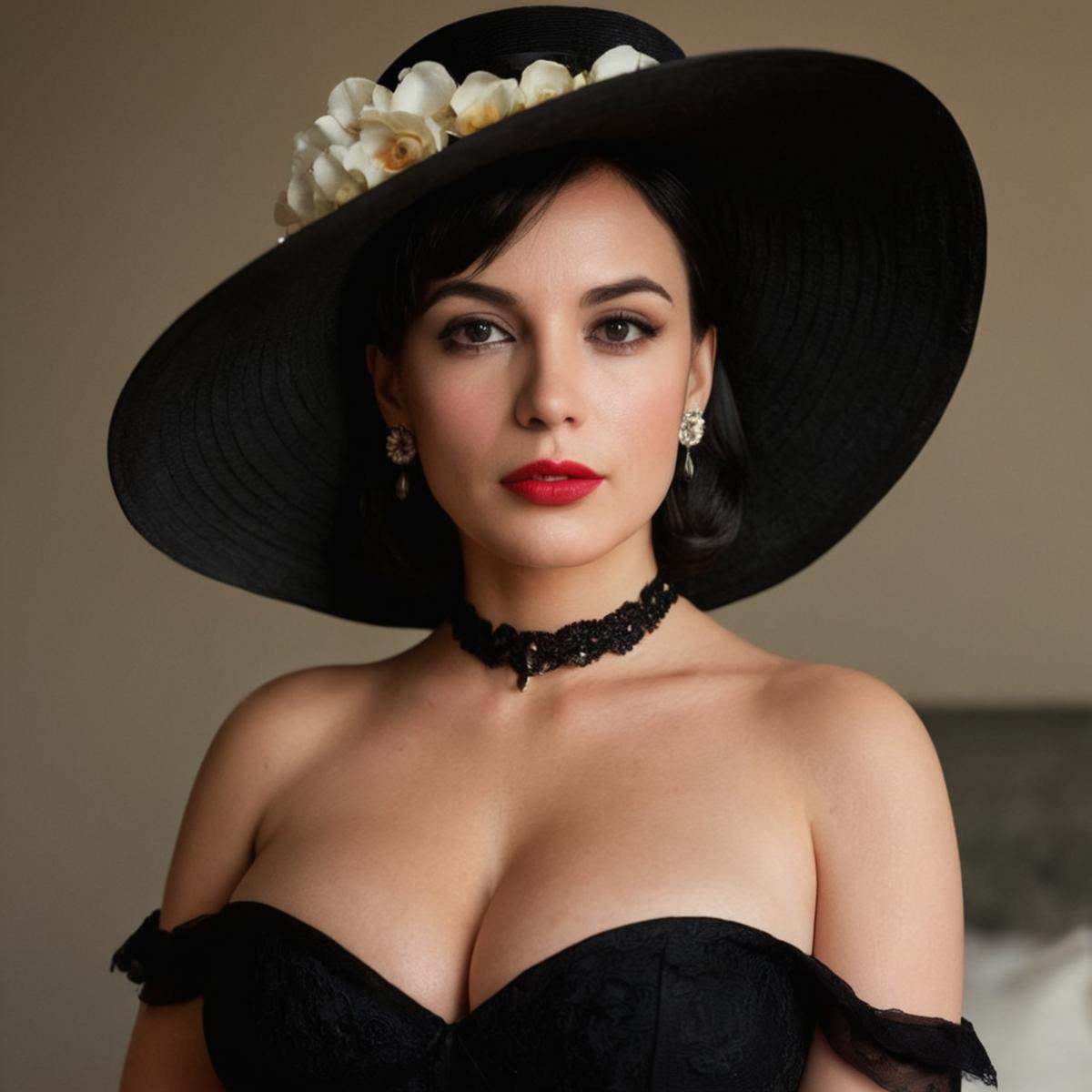 cinematic film still of sharp detailed,  a woman with a large hat and a black dress,  1girl on Tensor.Art