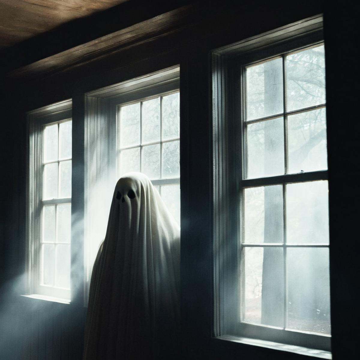Dark Fantasy Art of An Oscar winning horror movie for Best Cinematography a classic ghost appears to be looking out a wind...