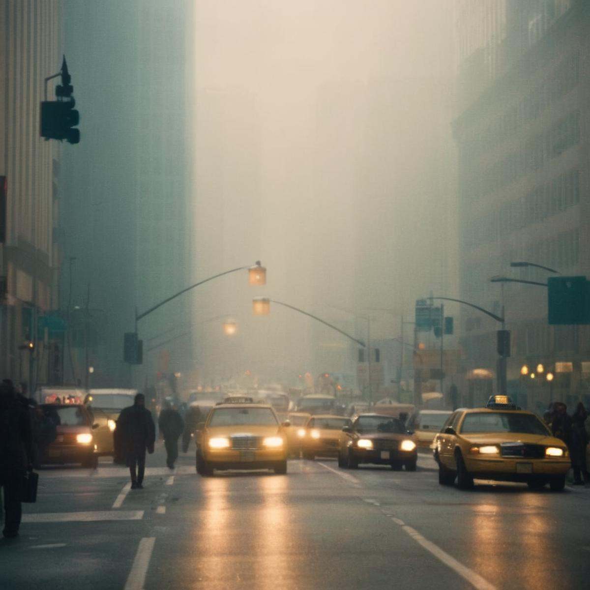 cinematic film still of "Detailed" "Sharp" "Vision 500T"An Oscar winning movie for Best Cinematography a hazy fogy city st...