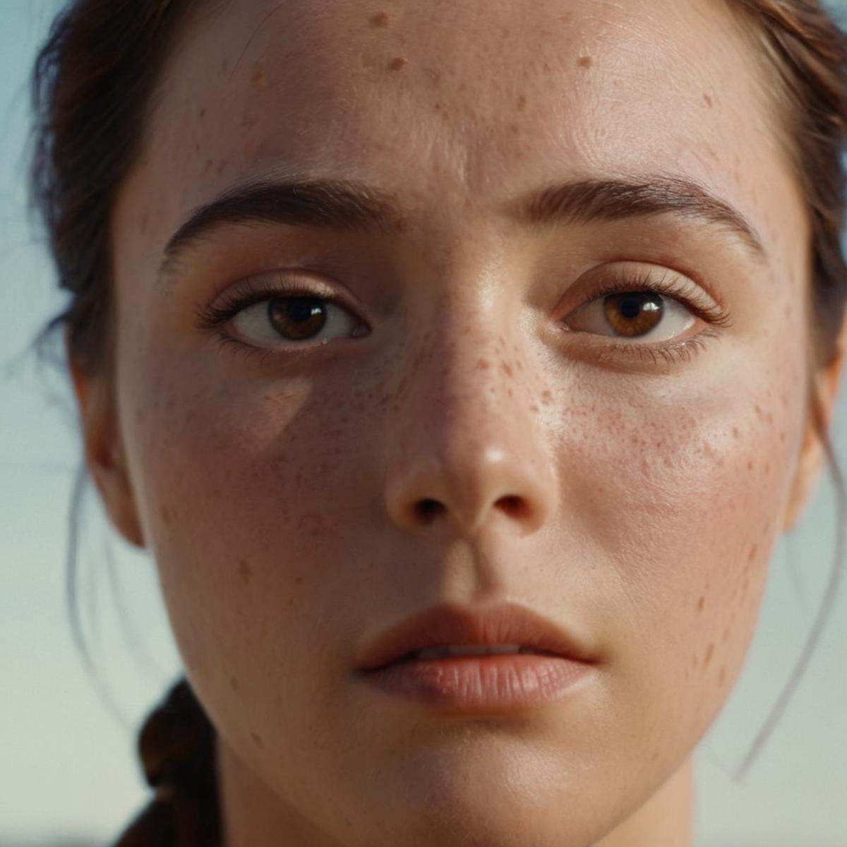 cinematic film still of An Oscar winning movie for Best Cinematography a woman with freckles on her face and a freckle on...