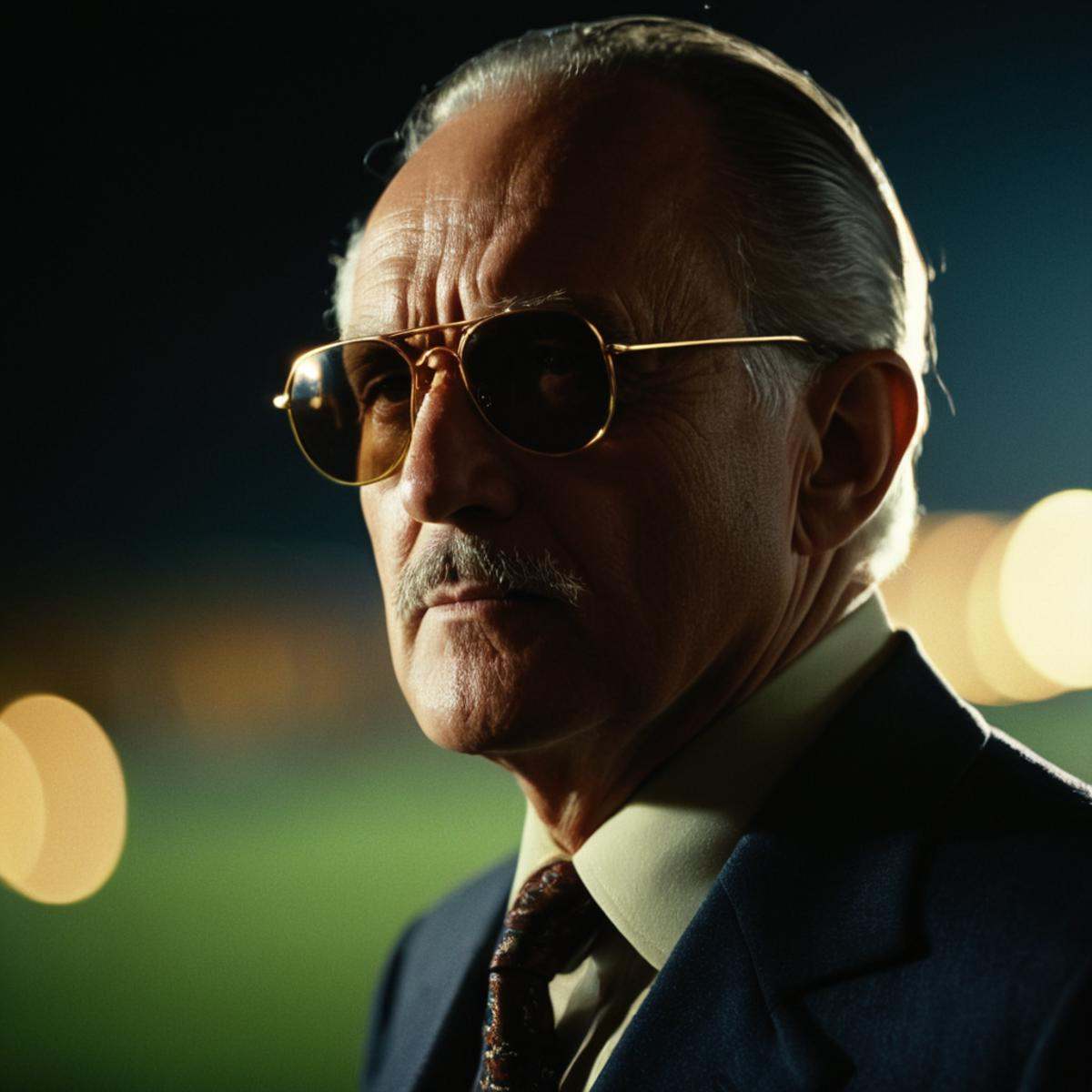 cinematic film still of perfection style detailed underexposed:0.1 1970's Best Cinematography an old man wearing vintage s...
