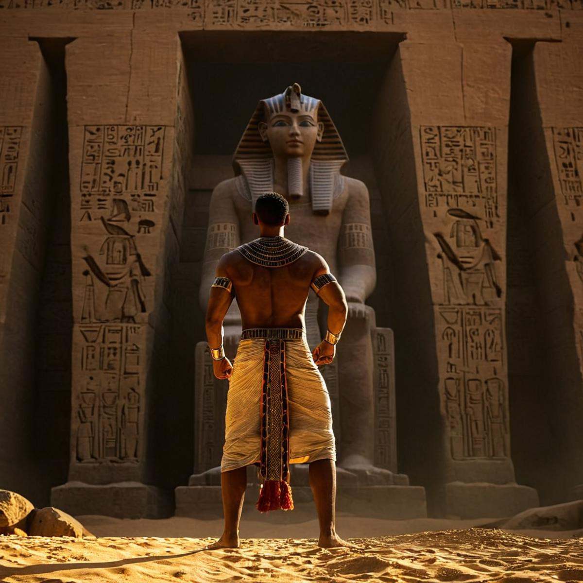 cinematic film still of 0 realism perfect Unreal Engine style Chiaroscuro Lighting Style ancient egyptian styleLong time a...