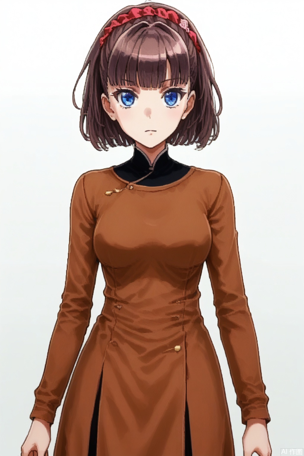masterpiece, best quality,solo,((white background:1.2)),simple background,
looking at viewer,rii,1girl, looking at viewer, blue eyes, brown hair, short hair, hair ornament, hair scrunchie