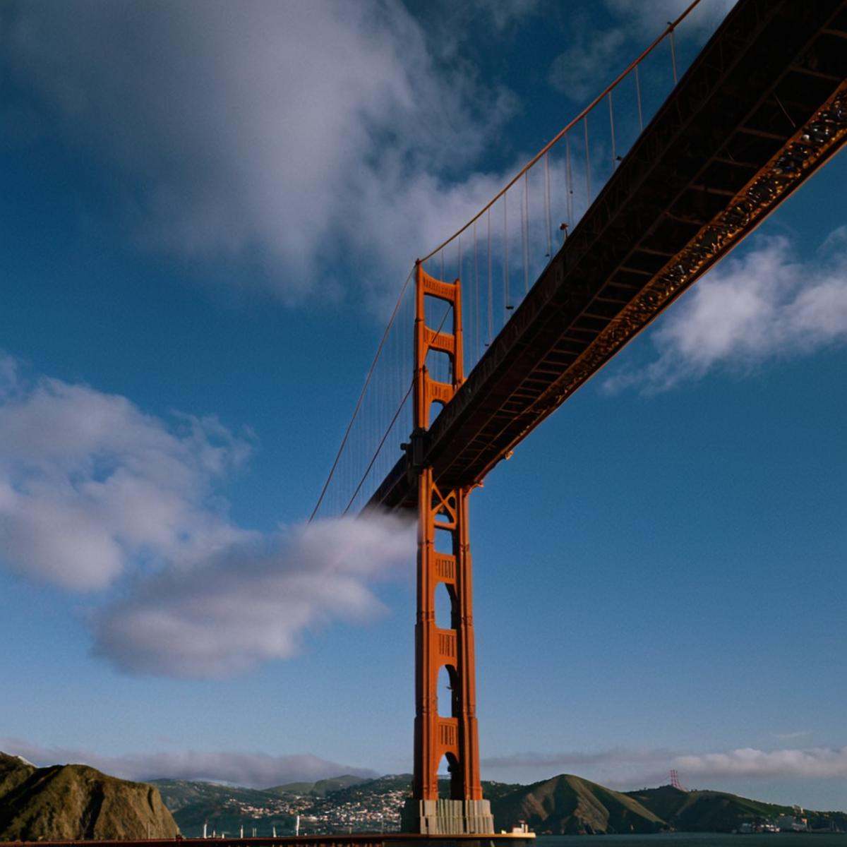 cinematic film still of 1 realism perfect Chiaroscuro Lighting Style Low Angle From Below a view of the golden gate bridge...