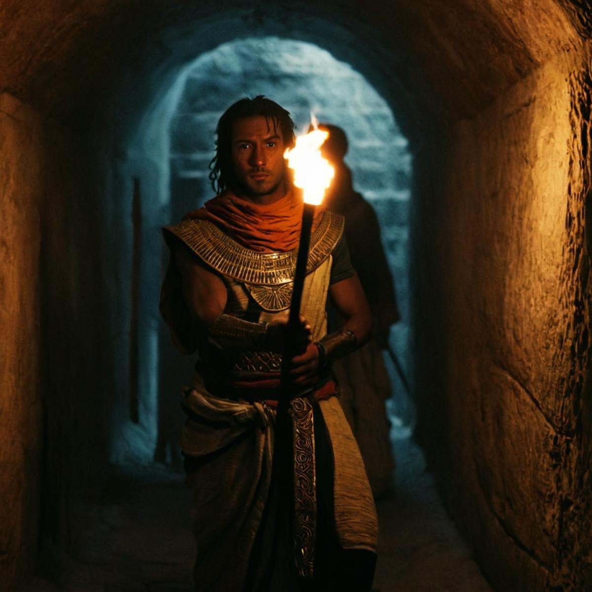 cinematic film still of 0 realism perfect Unreal Engine style Chiaroscuro Lighting Style Long time ago In ancient Egypt,...