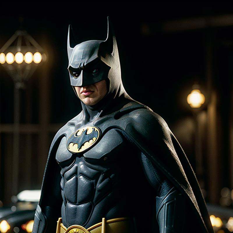 cinematic film still of batman 1989 a man in a batman costume with a bat sign on his chest,  shallow depth of field,  vign...