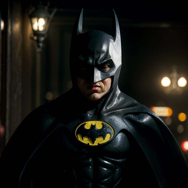 cinematic film still of batman 1989 a man in a batman costume with a bloody face,  shallow depth of field,  vignette on Te...