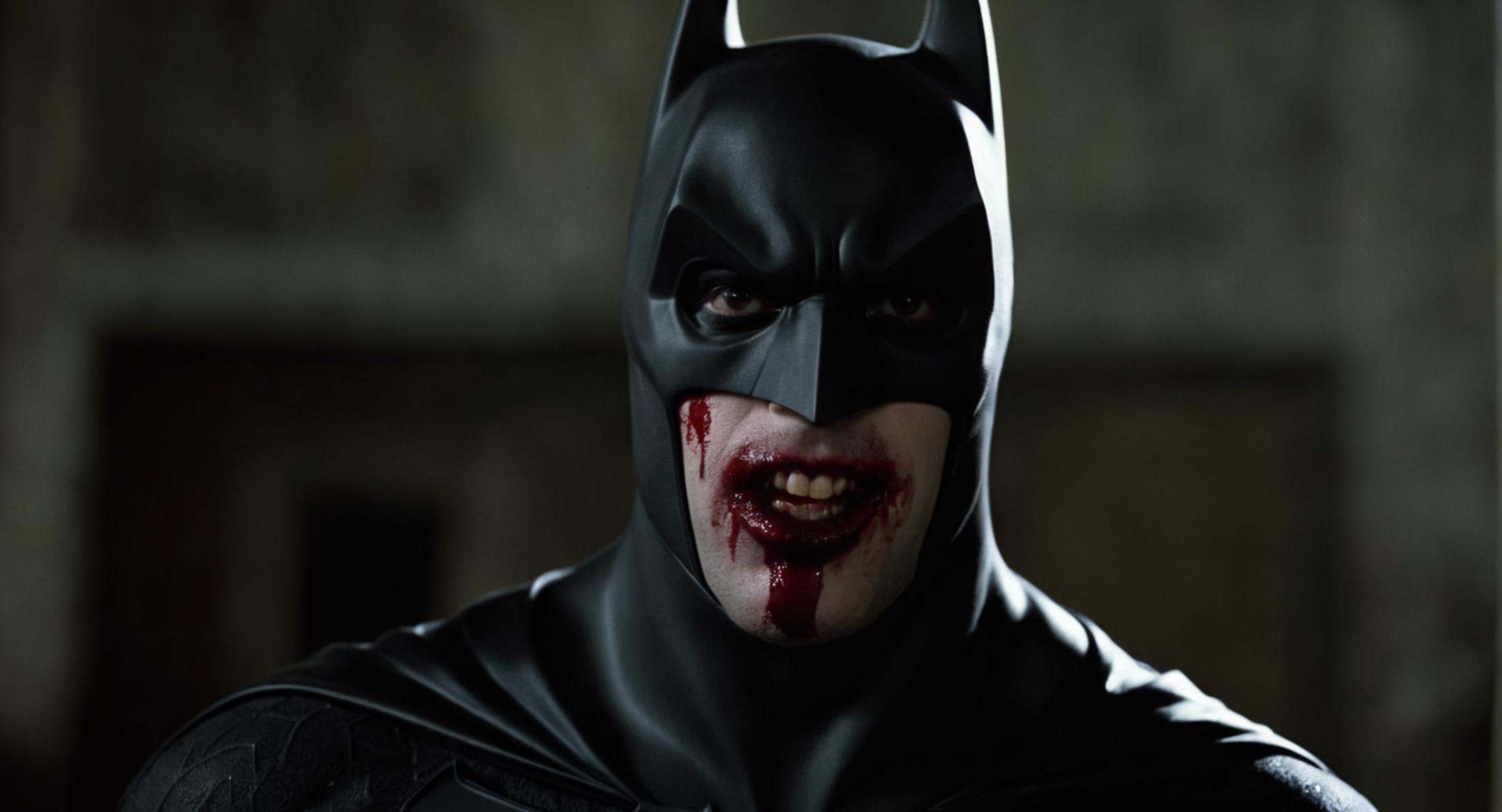 cinematic film still of Cinematic Film stock footage in (arri alexa style) Kodak film print,  Batman Vampire a batman with...