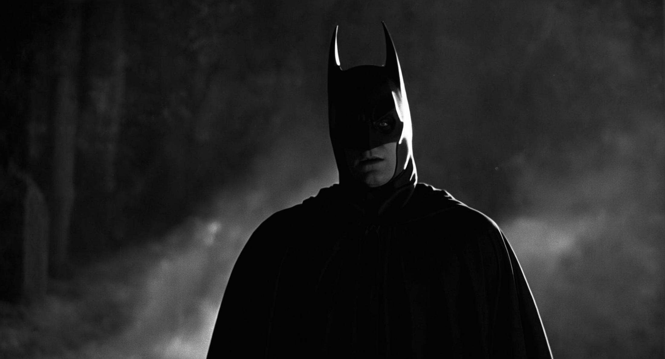 cinematic film still of Cinematic Film stock footage in (arri alexa style) Kodak film print,  Batman Vampire a black and w...