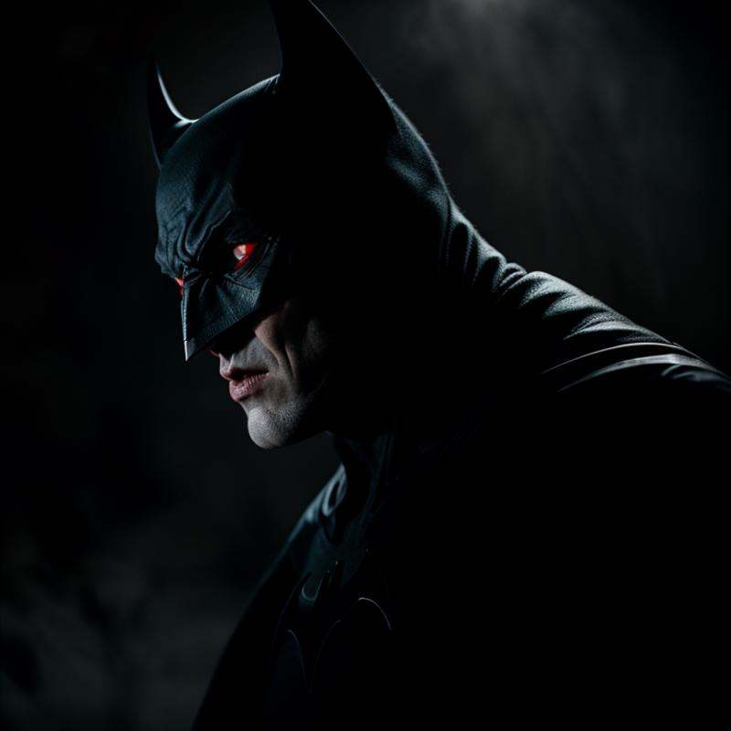 cinematic film still of Batman Vampire a drawing of a batman with a red eye and vampire fangs,  shallow depth of field,  v...