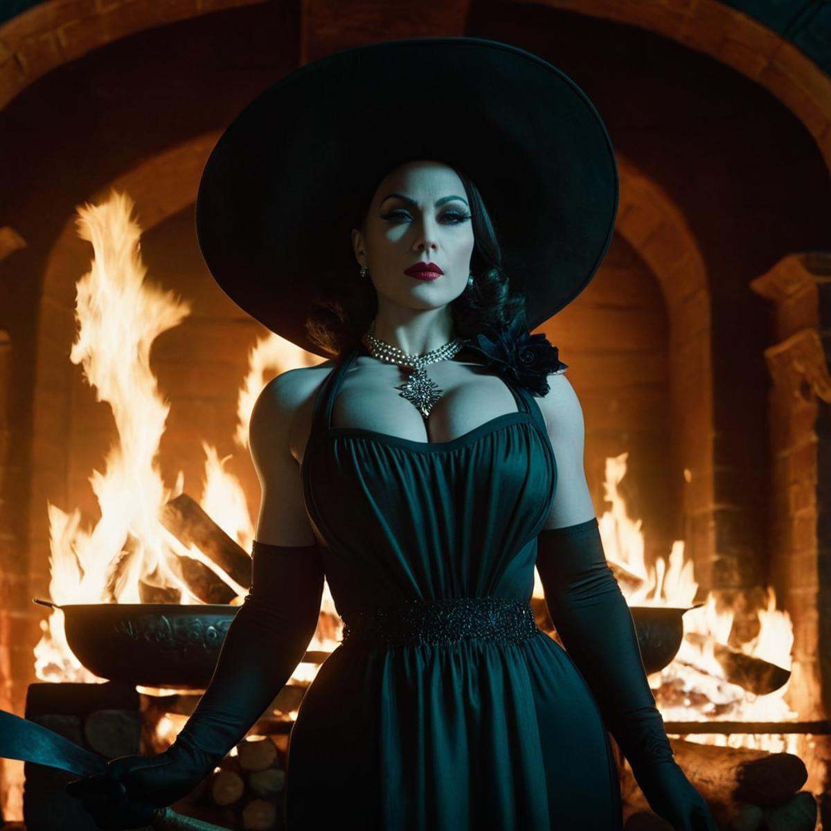 cinematic film still of Alcina Dimitrescu,  Lady Dimitrescu,  muscular on Tensor.Art