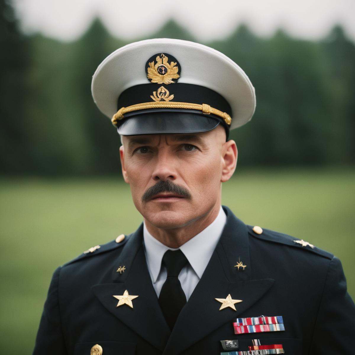 cinematic film still of Ben Carville a man in a uniform looks at the camera,  solo,  looking at viewer on Tensor.Art