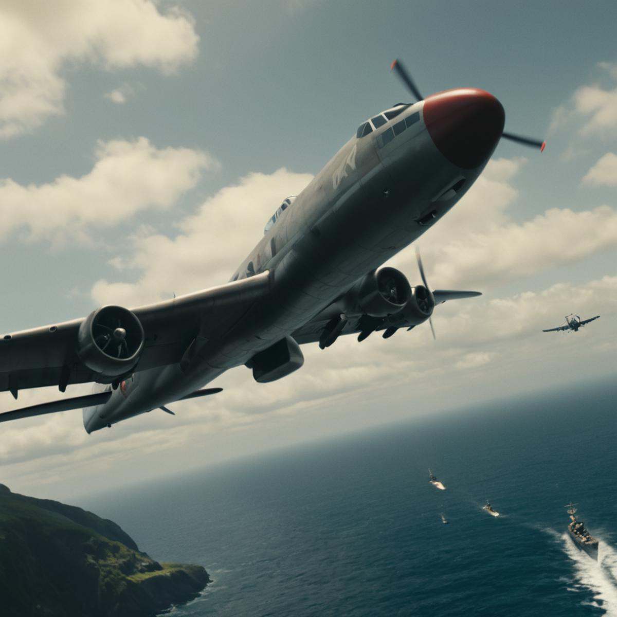 cinematic film still of Allied a plane flying over a bridge in the sky,  sky,  cloud on Tensor.Art