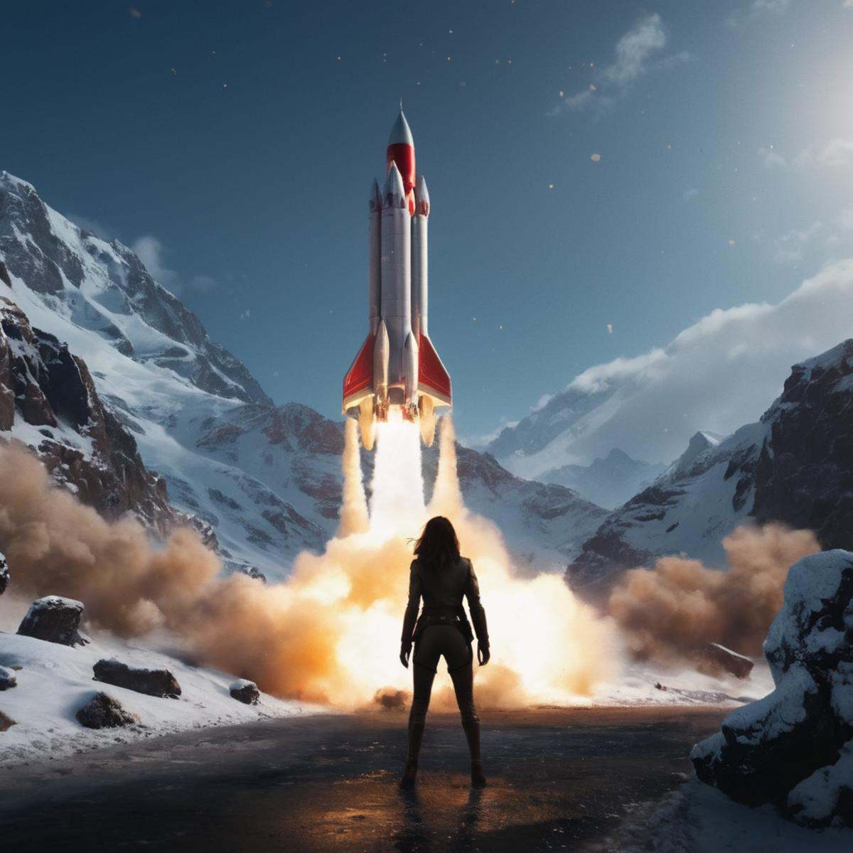 cinematic film still of Allied a rocket is being launched into the air,  1girl,  glowing on Tensor.Art