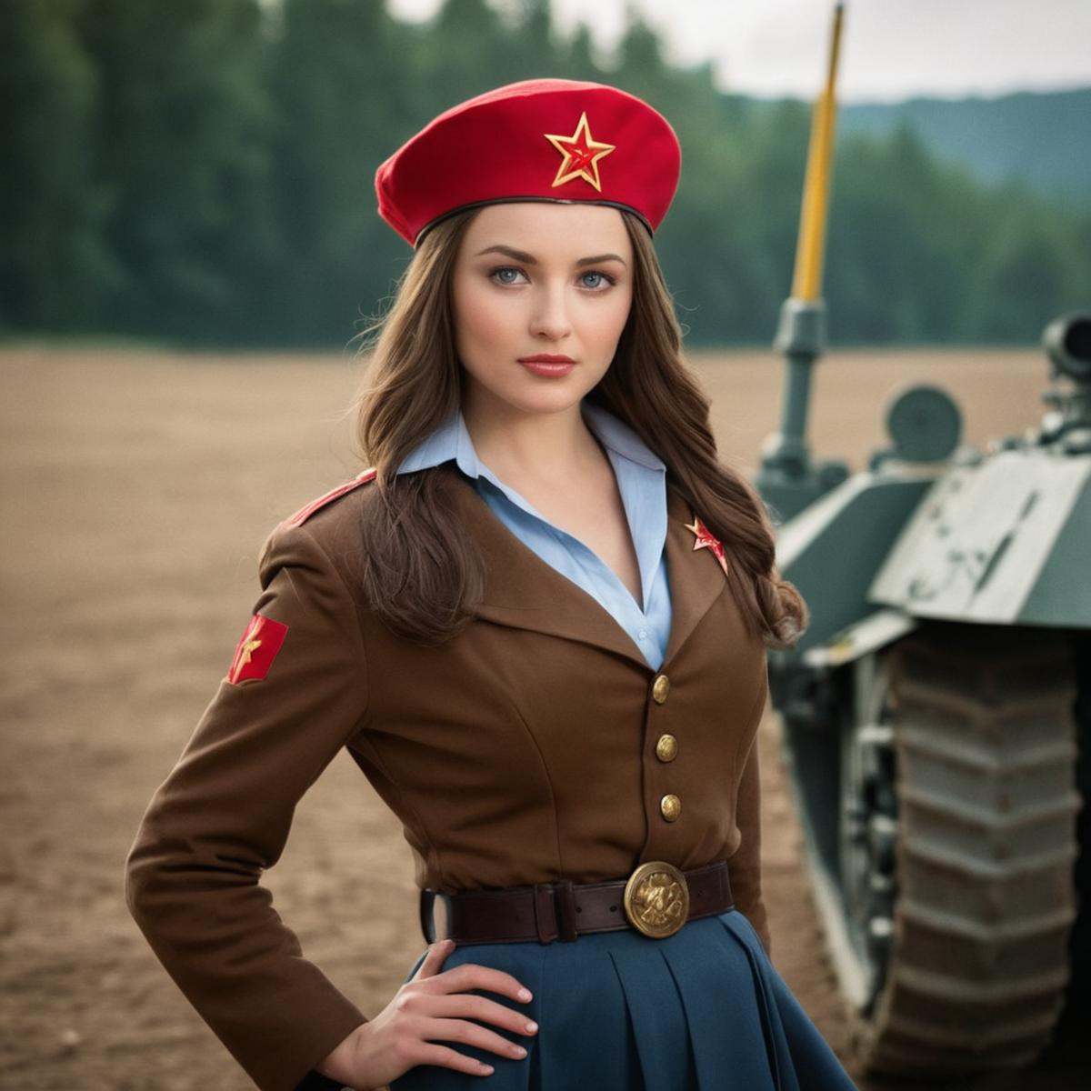 cinematic film still of Soviet a woman in a uniform posing for a picture,  1girl,  solo on Tensor.Art