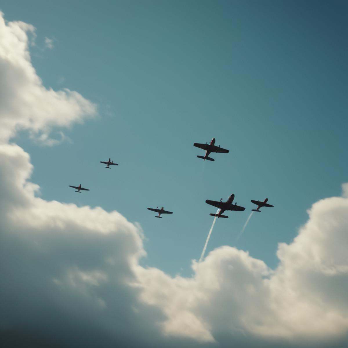 cinematic film still of a group of planes flying through the sky,  sky,  day on Tensor.Art
