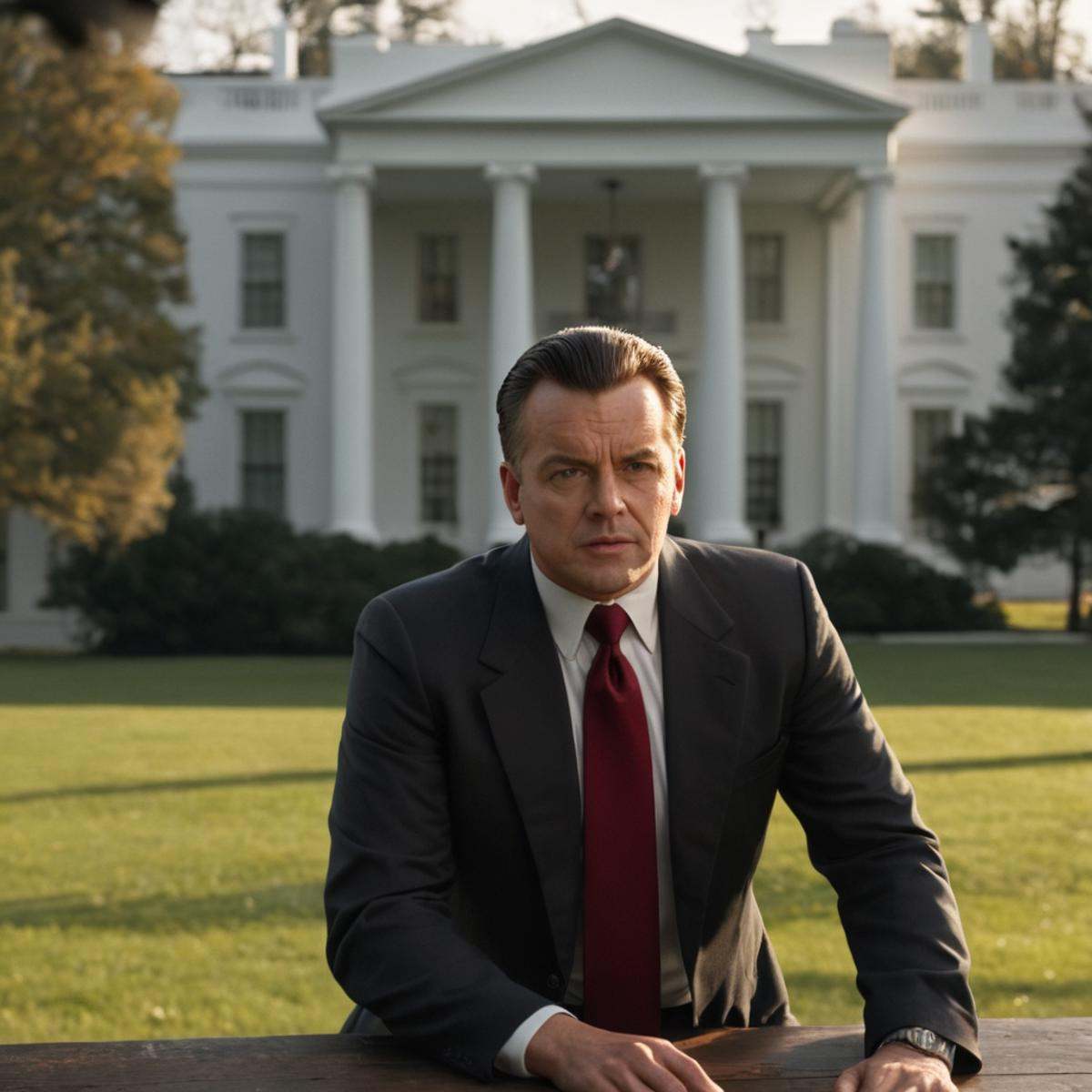 cinematic film still of Allied a man standing in front of a white house,  1girl,  solo on Tensor.Art
