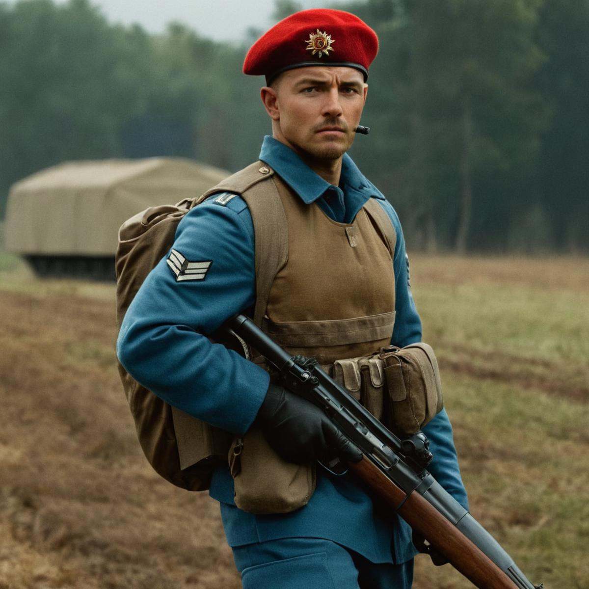 cinematic film still of Allies,  USA,  a sniper man in uniform holding a rifle Allied Forces on Tensor.Art