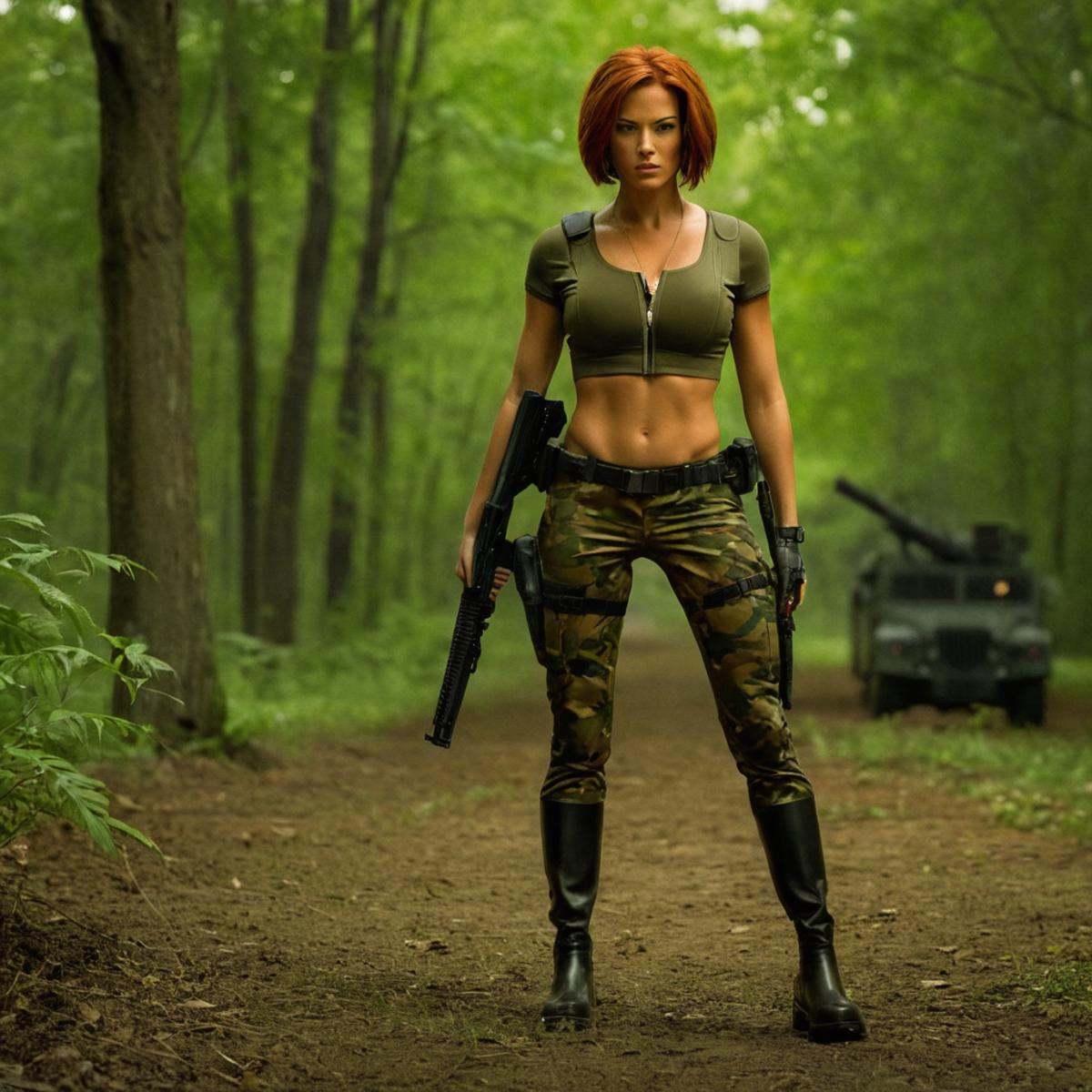 cinematic film still of red hair,  Special Agent Tanya Adams a cartoon character with a gun and a body,  1girl on Tensor.Art