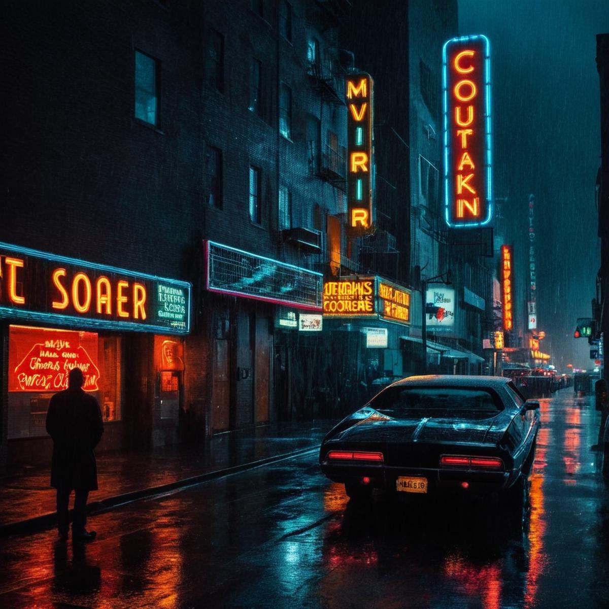 Neon noir,  classic film noir style ,  Cyberpunk on Tensor.Art