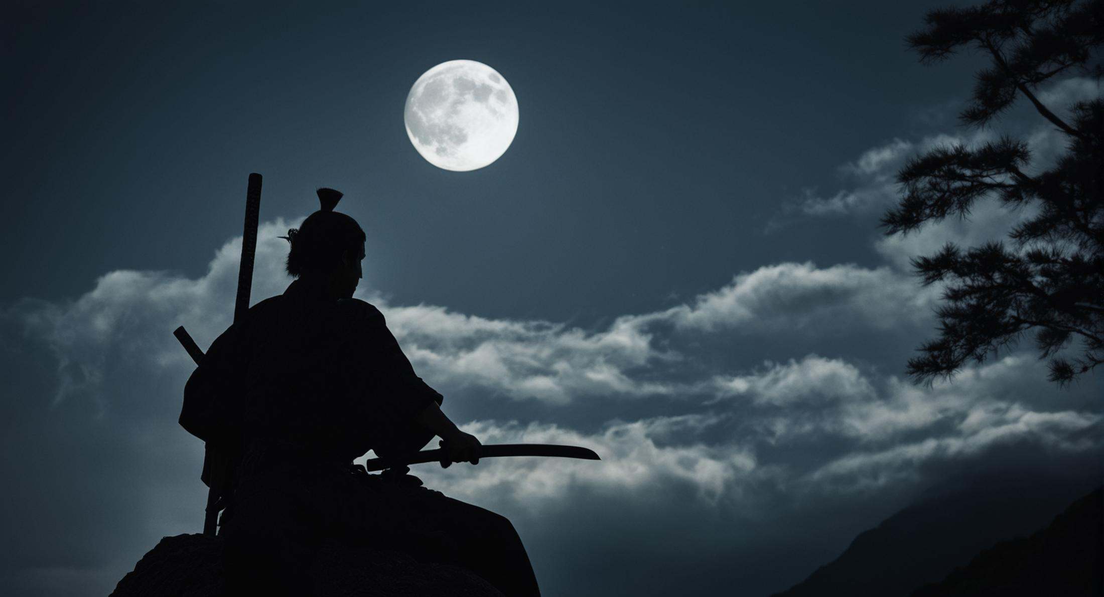 cinematic film still of Shogun a person sitting on a post with a knife in their hand,  solo,  1boy on Tensor.Art