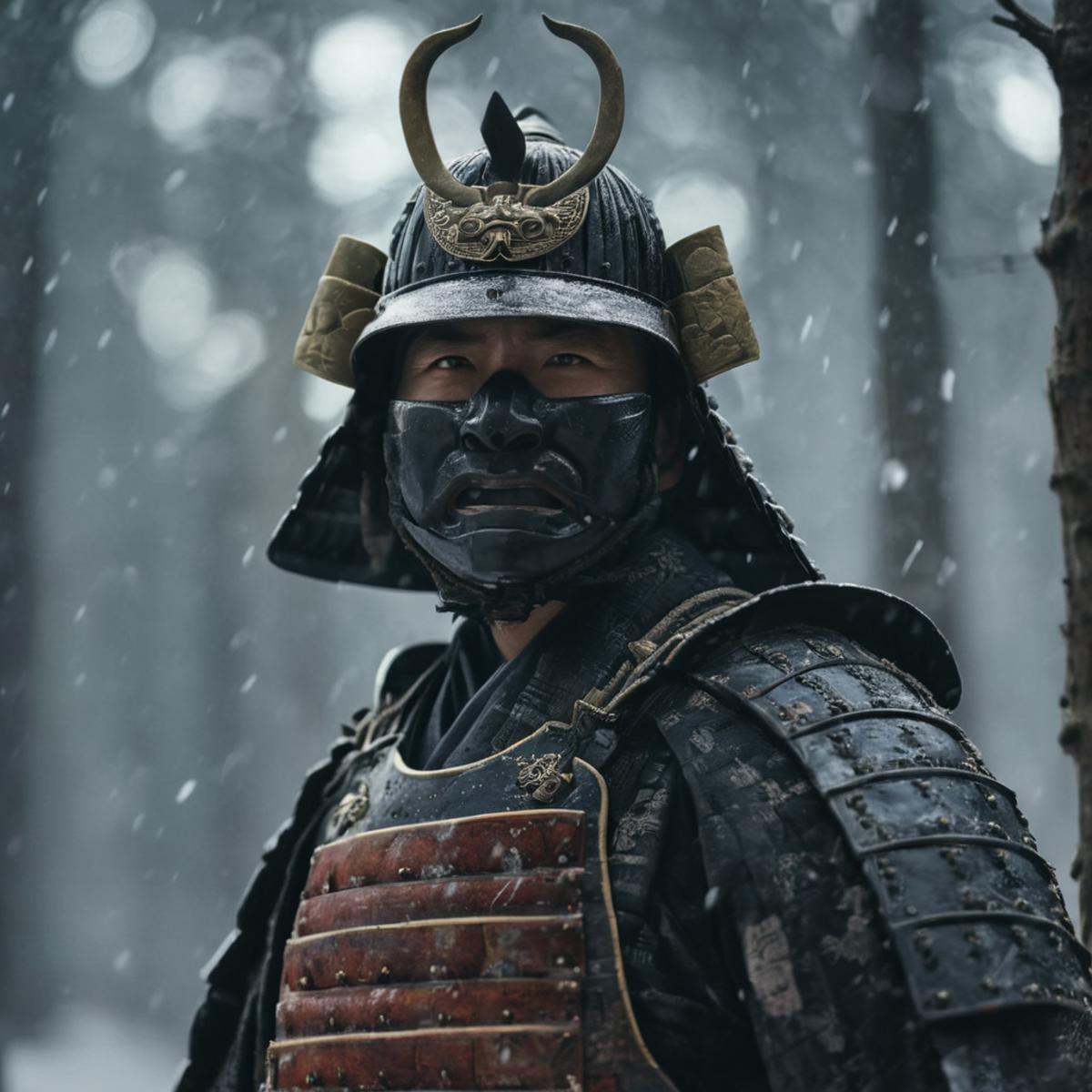 cinematic film still of Shogun a man in a samurai costume with a helmet on,  looking at viewer,  upper body on Tensor.Art