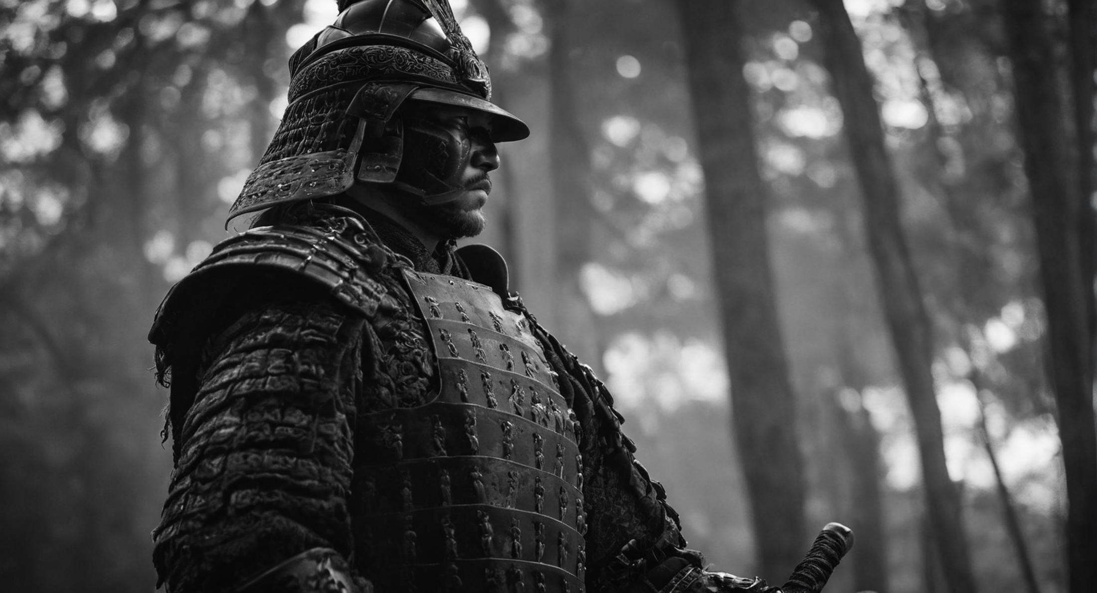 cinematic film still of Shogun a profile view of a man in a knight costume holding a sword,  solo,  1boy on Tensor.Art