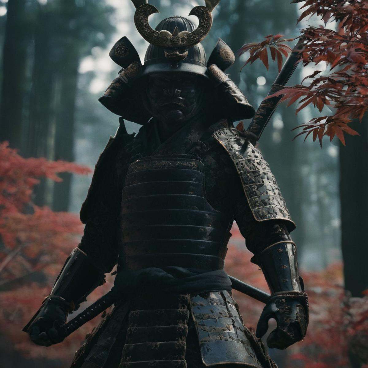 cinematic film still of Shogun a group of samurais with their weapons,  1girl,  black hair on Tensor.Art