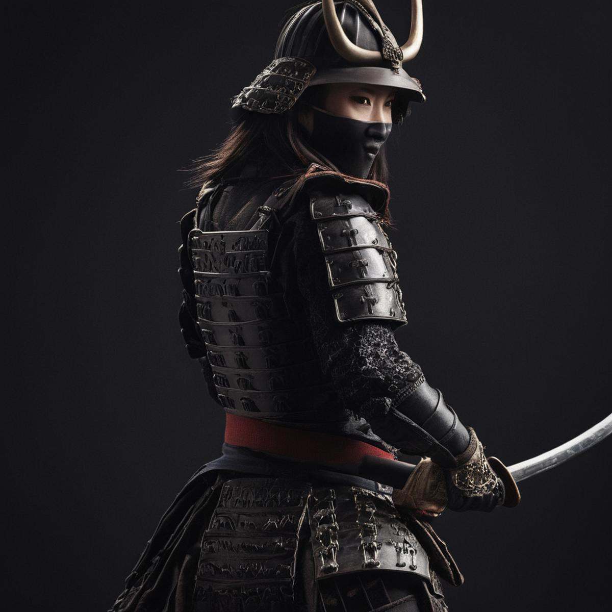 cinematic film still of Shogun a woman with a sword and a helmet on,  1girl,  solo on Tensor.Art