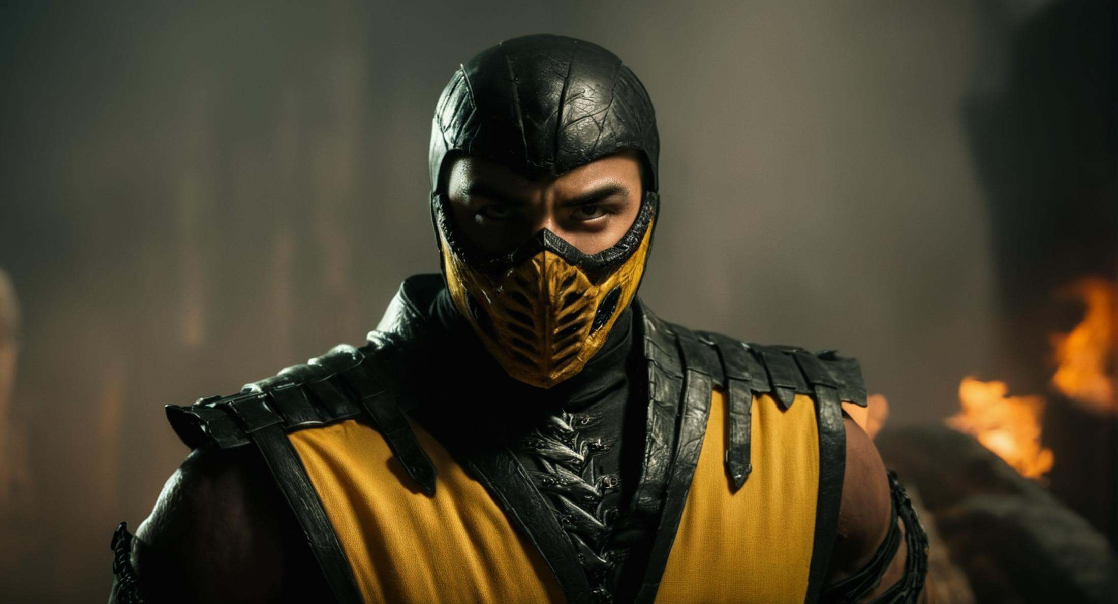 cinematic film still of Horror ScorpionMortal Kombat style,  fictional universe consisting of numerous realms,  Scorpion o...