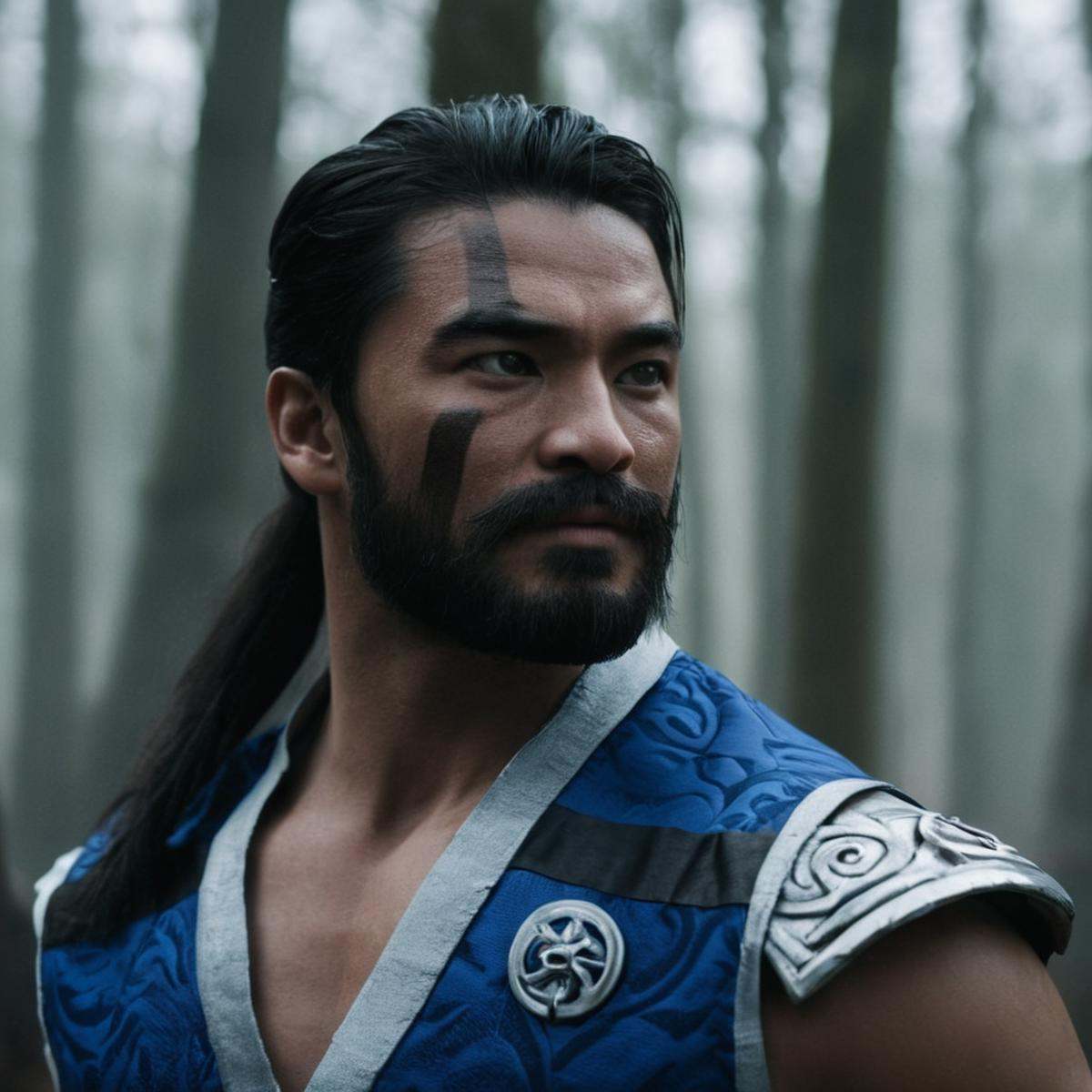 cinematic film still of Mortal Kombat style,  fictional universe consisting of numerous realms,  Bo Rai Cho a man with a b...