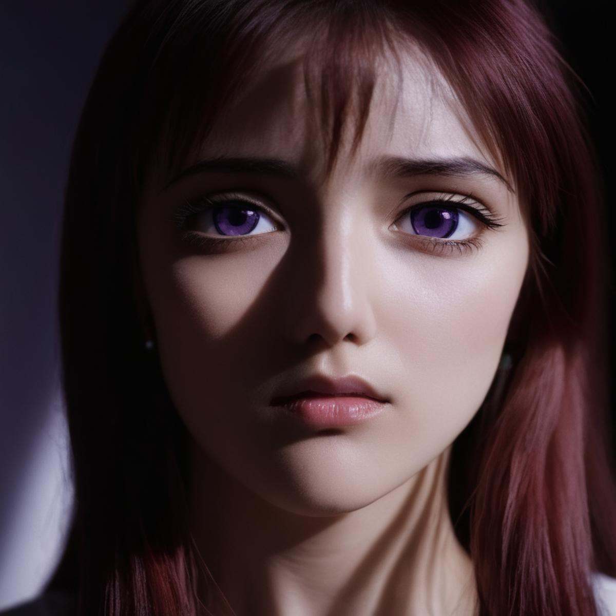 cinematic film still of Chiaroscuro Lighting Style Hiroko Takashiro (((purpleeyes)))dramatic,  cinematic,  shadow on Tenso...