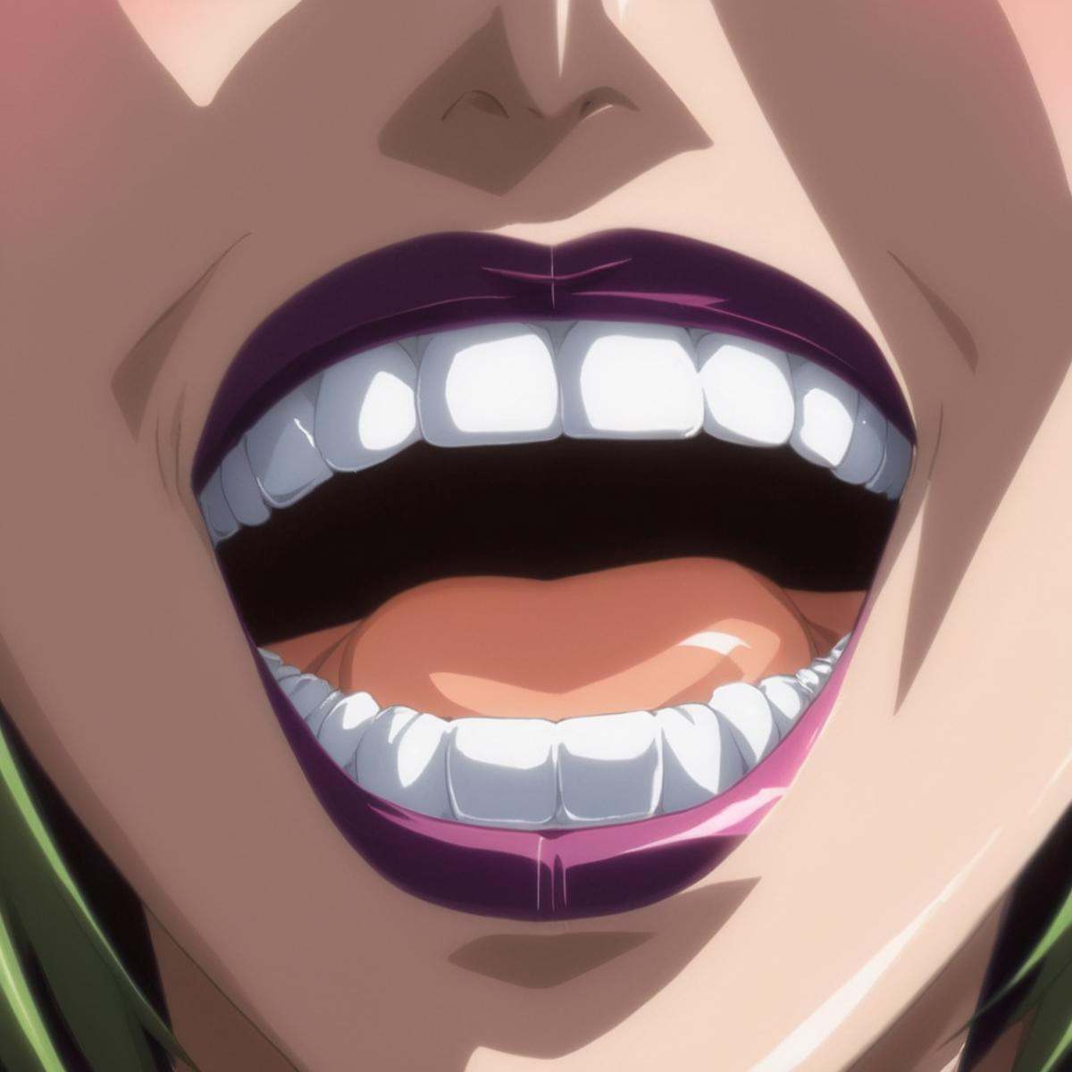 anime artwork of a close up of a person's mouth with perfect teeth and tongue,  1girl,  solo on Tensor.Art