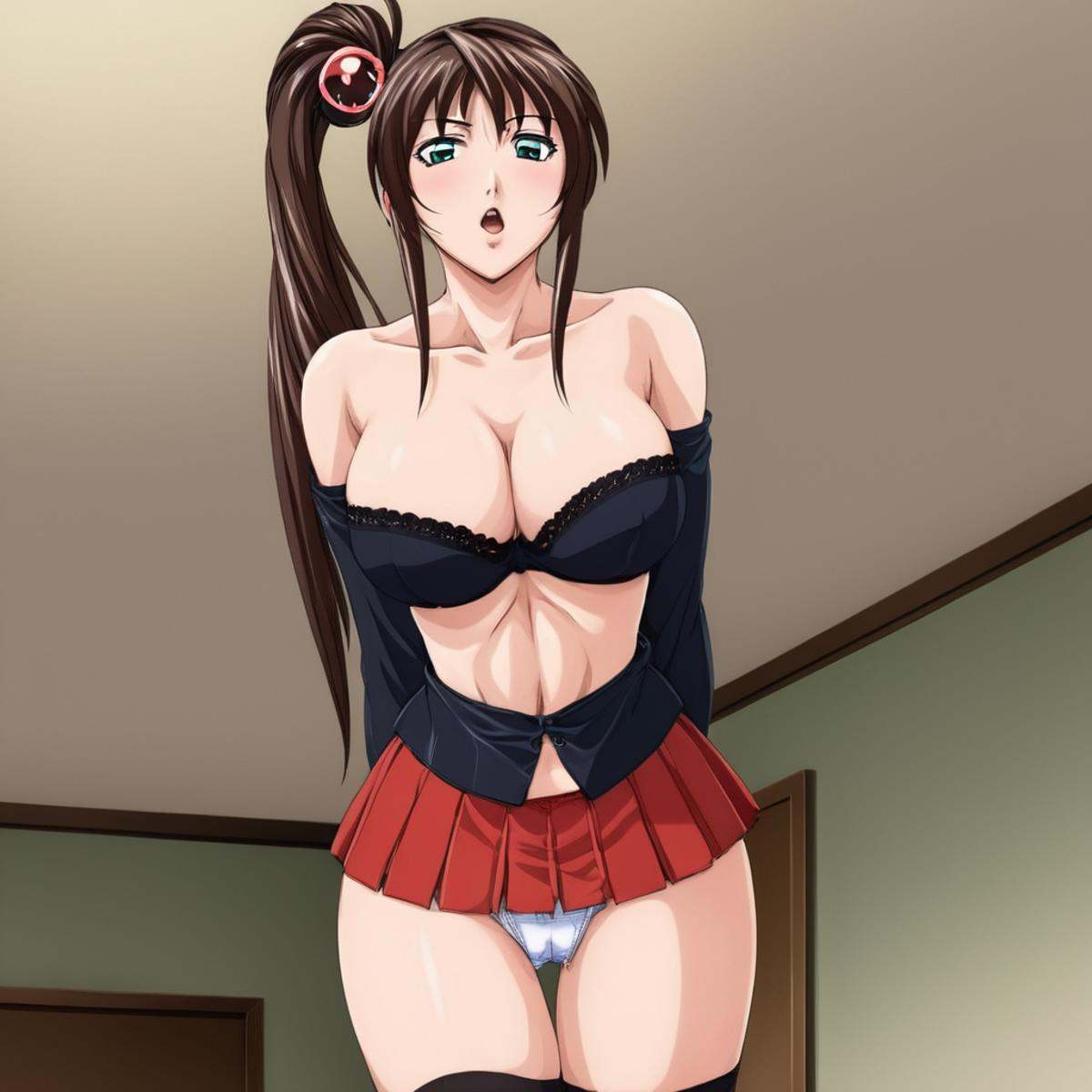 anime artwork of Kurumi Imari a woman in a red skirt and black top,  1girl,  solo on Tensor.Art