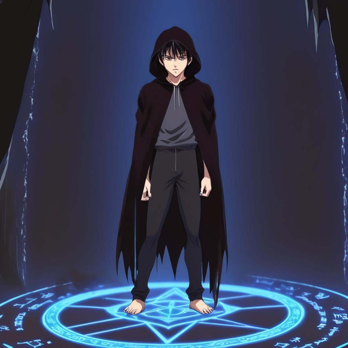 anime artwork of Demon a hologram of a demonic creature is rising from ground,  solo,  black hair on Tensor.Art