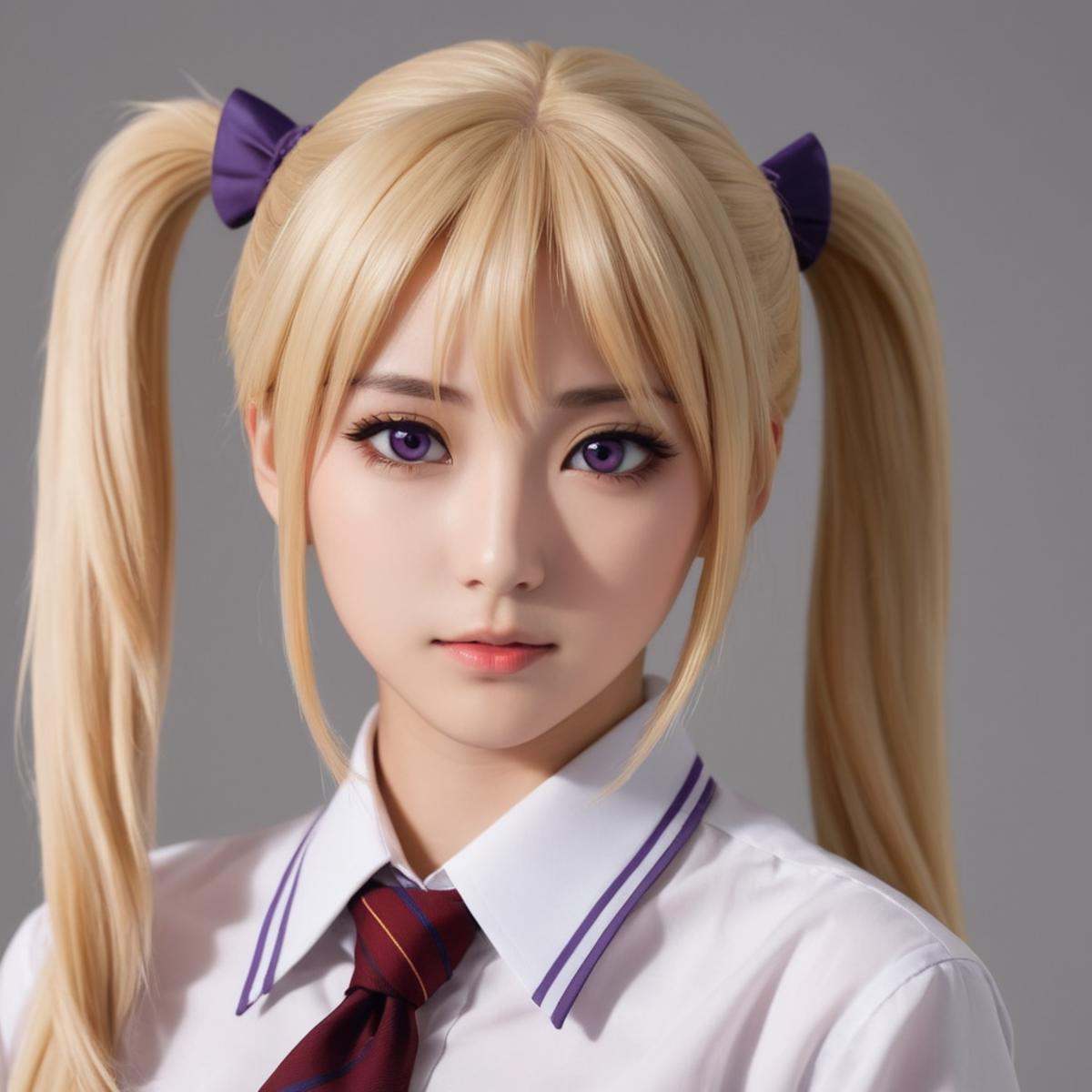 cinematic film still of Chiaroscuro Lighting Style Kaori Saeki blonde (((purpleeyes))) ((closeup))Kaori Saeki a woman in a...