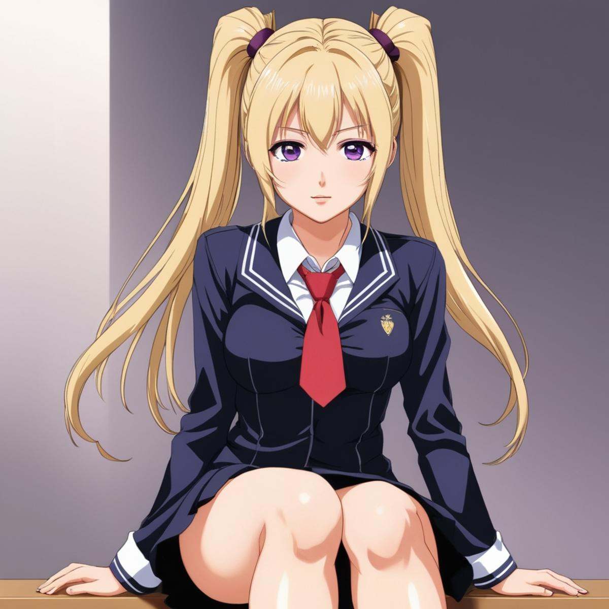 anime artwork of Chiaroscuro Lighting Style Kaori Saeki blonde (((purpleeyes))) ((closeup))Kaori Saeki a woman in a school...