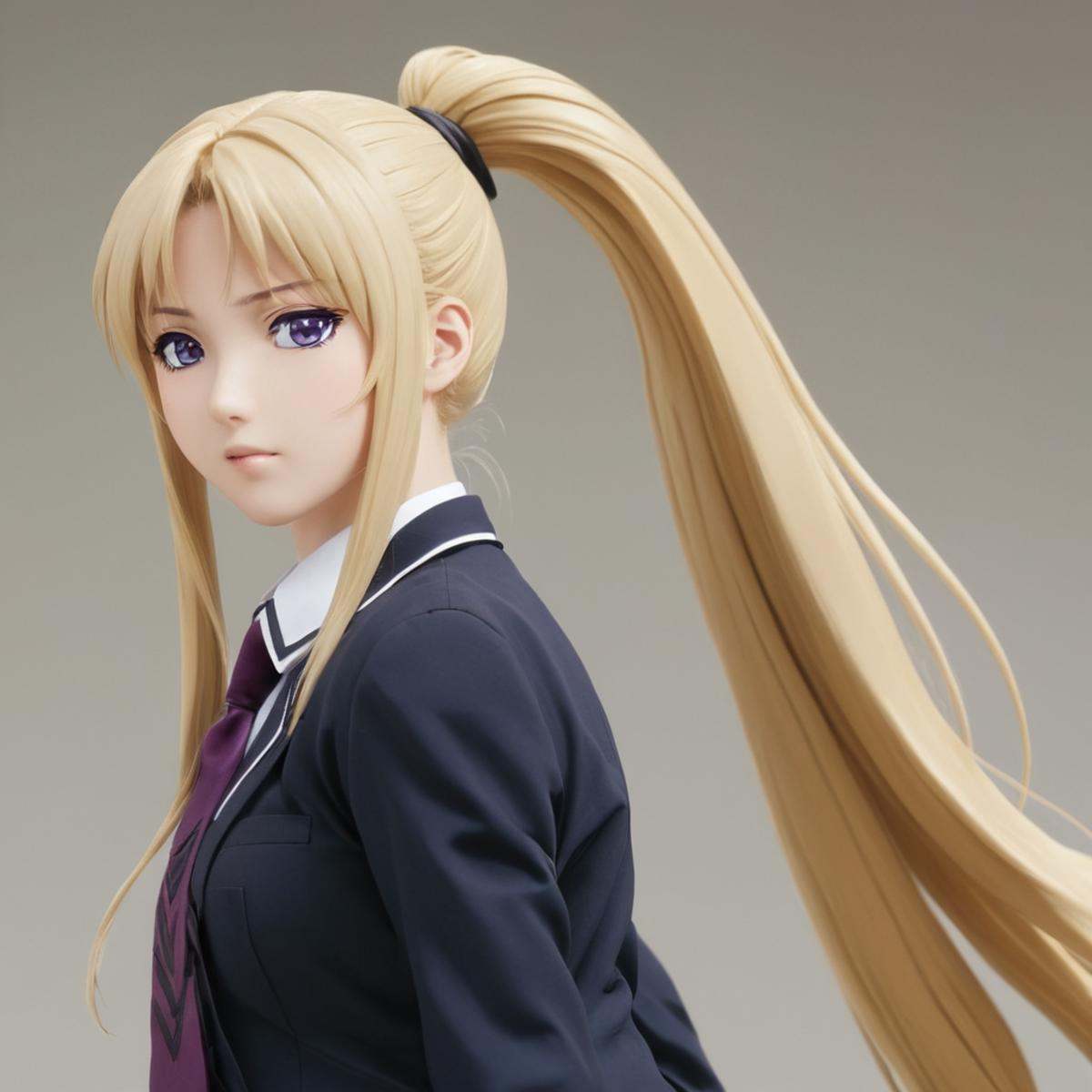 cinematic film still of Chiaroscuro Lighting Style Kaori Saeki blonde (((purpleeyes))) ((closeup))Kaori Saeki a woman in a...