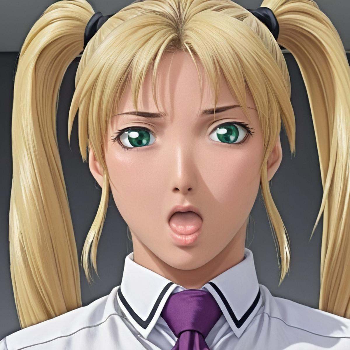 anime artwork of Kaori Saeki a woman with blonde hair and a tie rubbing a dick,  holding dick,  1girl on Tensor.Art
