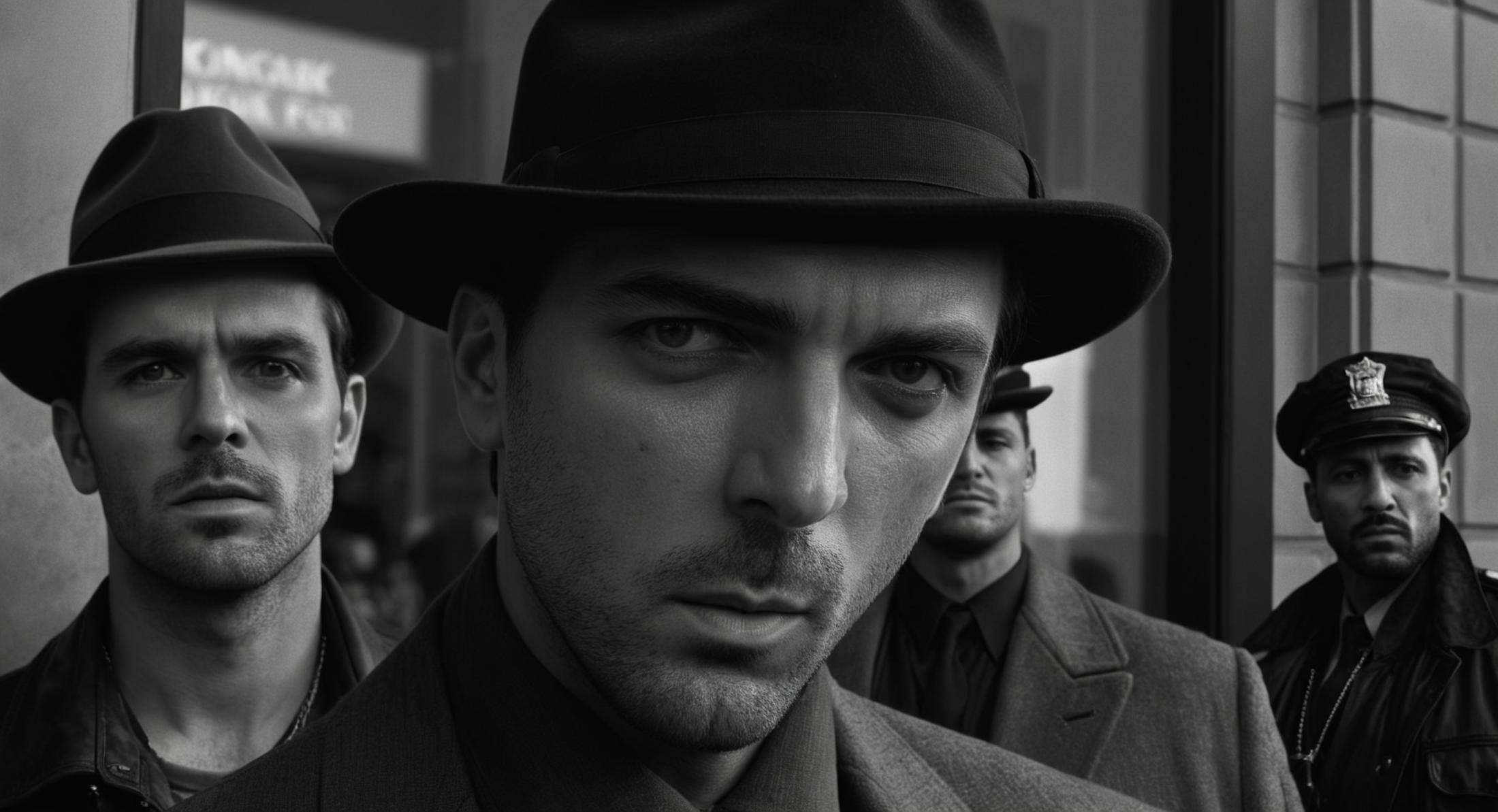 cinematic film still of Split image focus of a closeup of a man is standing in front of camera with a stare look on his fa...