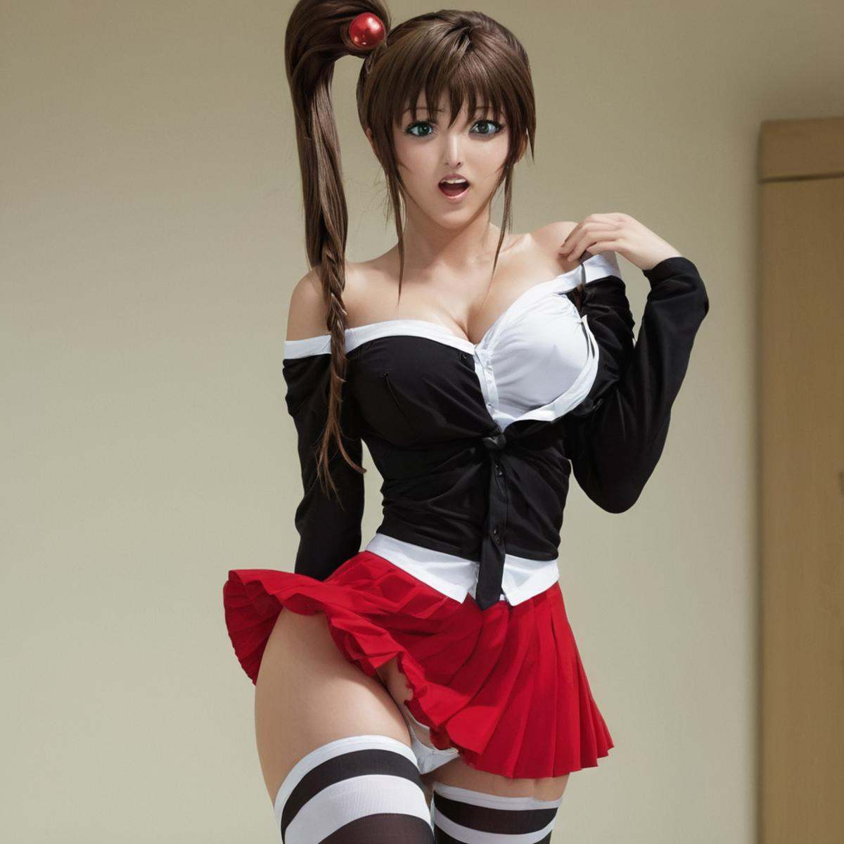 cinematic film still of Kurumi Imari a woman in a red skirt and black top,  1girl,  solo on Tensor.Art